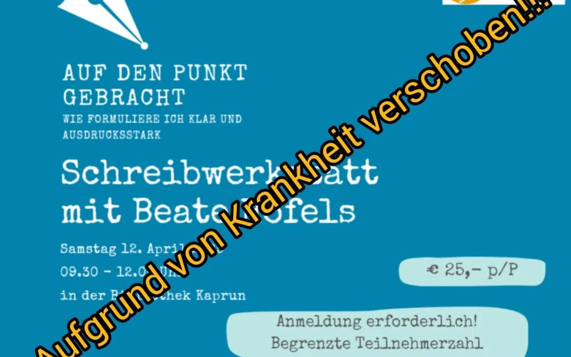 Schreibwerkstatt verschoben