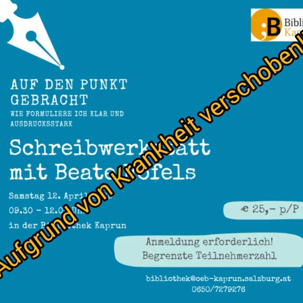 Schreibwerkstatt verschoben